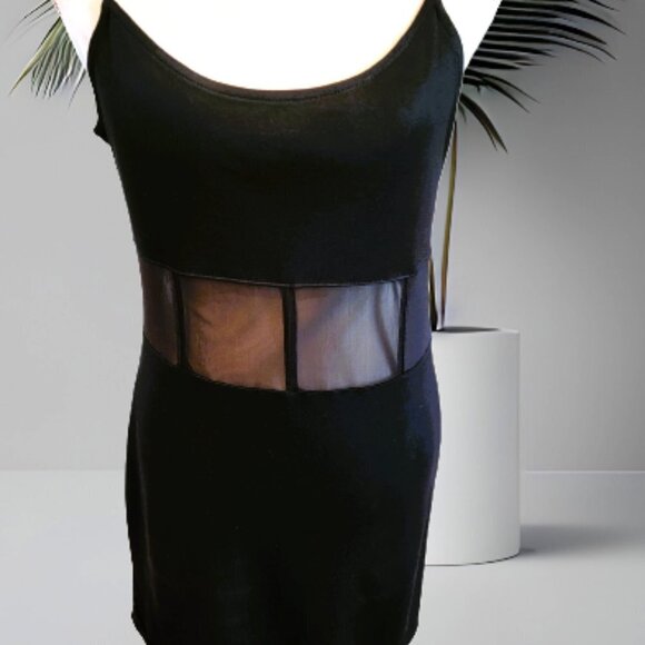 Divided Black Spaghetti Strap Mesh Mid-Section Evening Dress in Size Medium - Picture 4 of 5